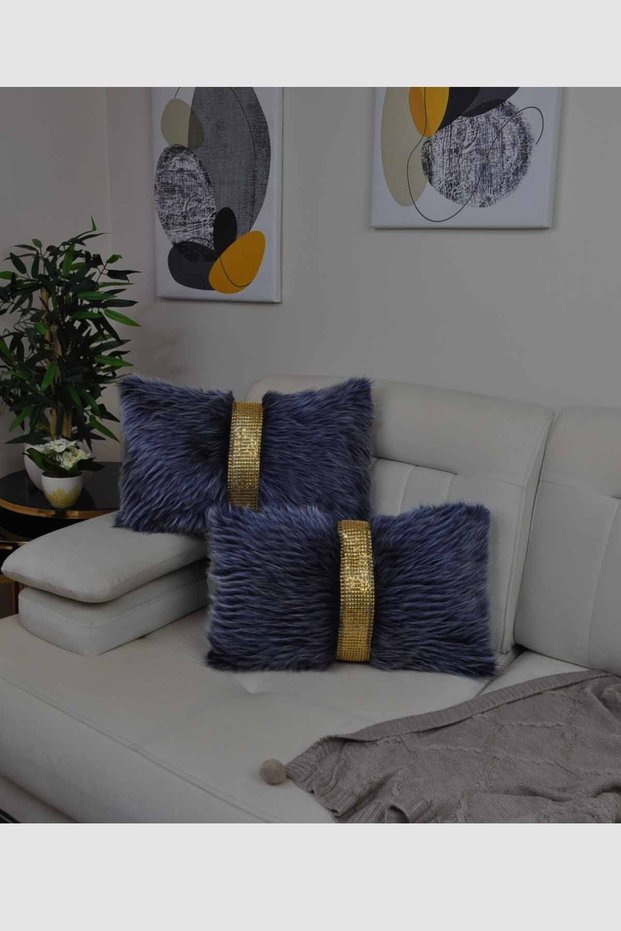 Plush Striped Throw Pillow Cover Rectangular - Navy Blue