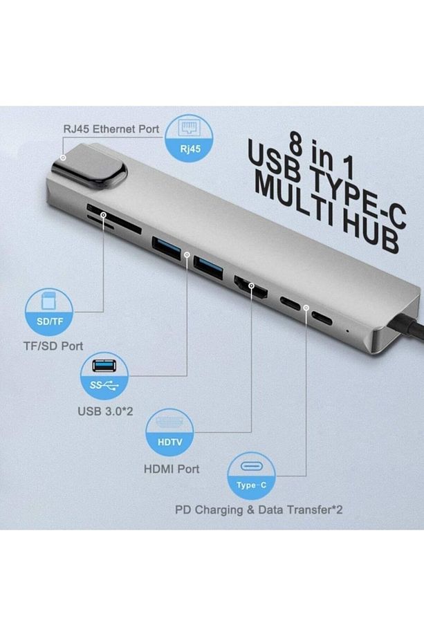 Samsung Note 8 9 10 20 21 Usb Type-c Hub Dönüştürücü Çevirici Çoklayıcı Usb Hdmı Micro Sd 8 Girişli - 2