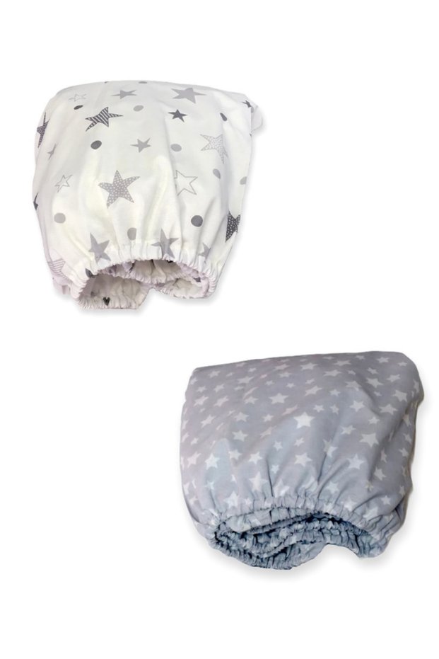 Cotton Baby Kids Fitted Sheet 80x180 (2 Pieces) Gray Stars