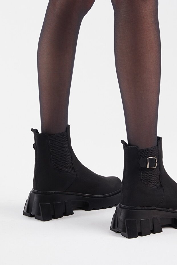 Női fekete velúr elasztikus csatos kényelmes penészcsizma - 3