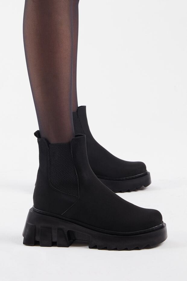 Női fekete velúr elasztikus kényelmes penészcsizma - 2