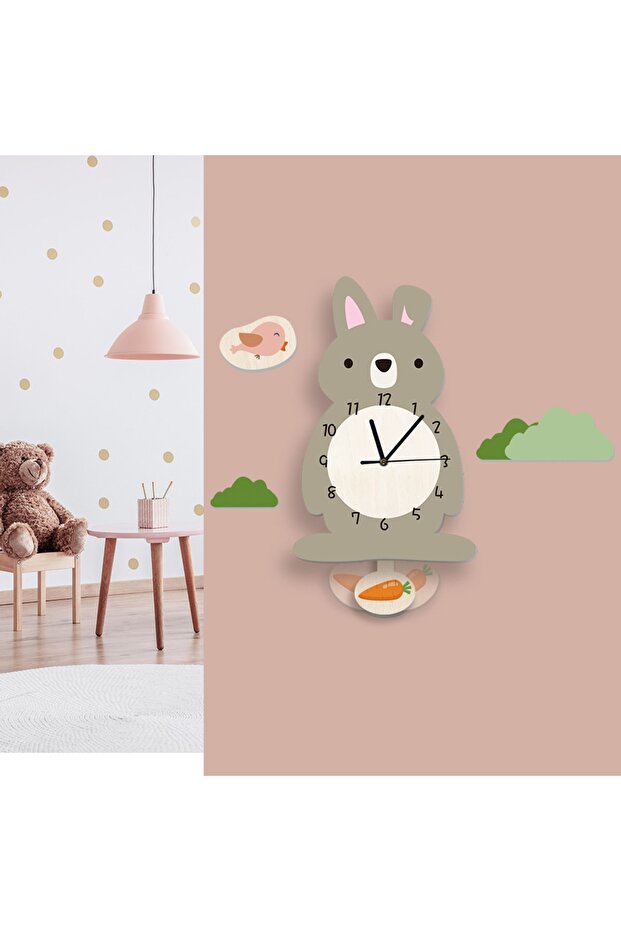 ساعة حائط لغرفة الأطفال بتصميم أرنب البندول المتأرجح - 1