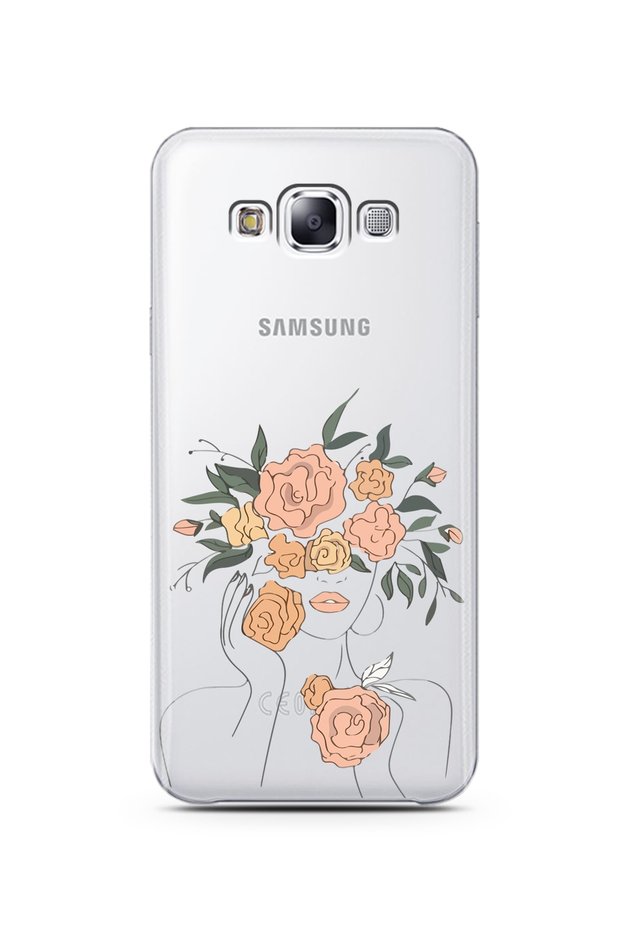 Super Transparent Phone Case for Samsung E7 Powder Flowers Design