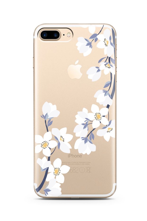 iPhone 8 Plus Art White Flowers Design Super Transparent Phone Case