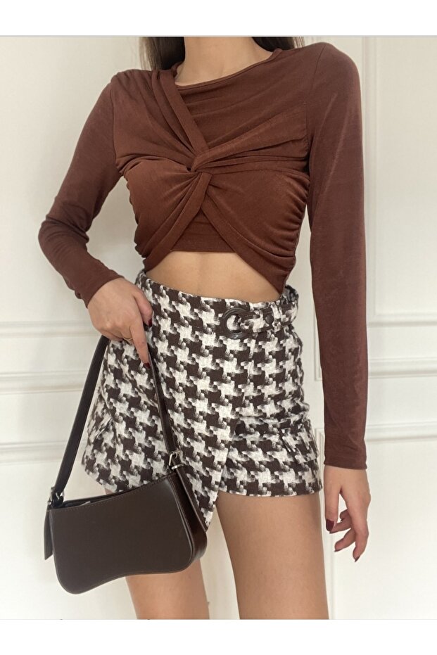 30104 Drape Crop Top-ç. Kahve - 2