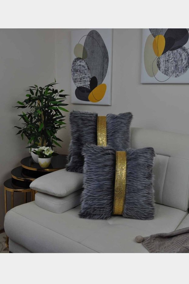 Plush Square Striped Throw Pillow Cover - Gray