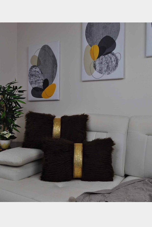 Plush Striped Throw Pillow Cover Rectangular - Brown