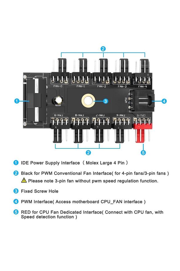 10 Port Fan Çoklayıcı 10lu Fan Kontrol Pwm 12v 4 Pin Fan Denetleyici Molex Ide - 2