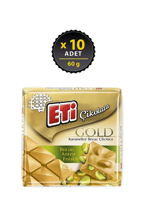 Gold Antep Fıstıklı Karamelize Beyaz Çikolata 60 g x 10 Adet - 1