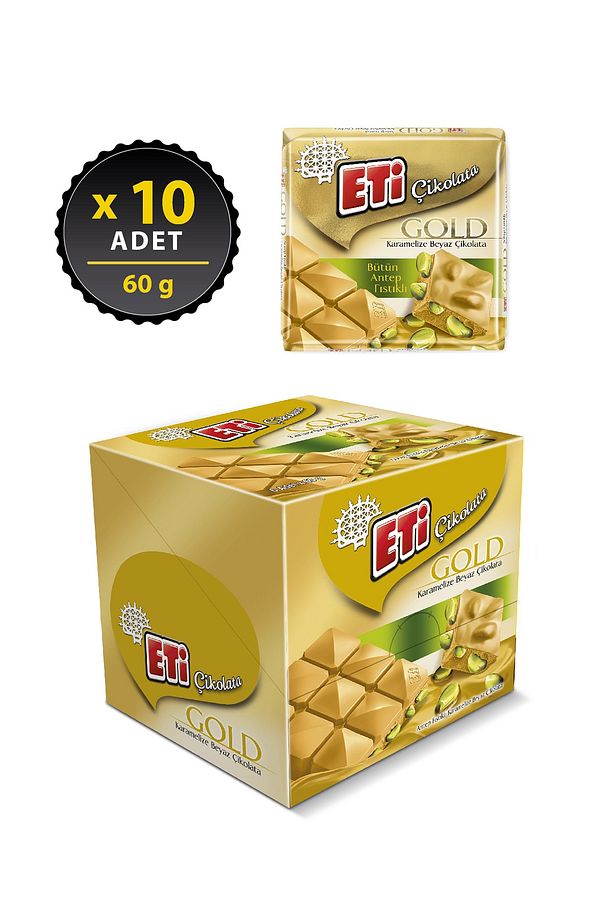 Gold Antep Fıstıklı Karamelize Beyaz Çikolata 60 g x 10 Adet - 2