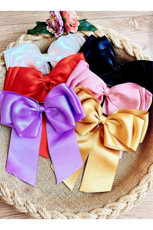 Set of 6 Bow Ribbon Buckle, Satin Fabric Automatic Buckle