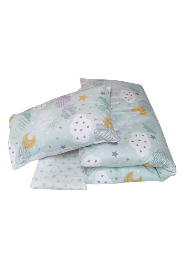 Bebek Özel Pamuklu Çocuk Genç Tek Kişilik Nevresim Takımı Yeşil Ay Yıldız - 4