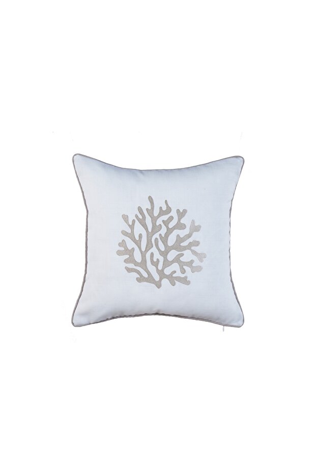 Star Cover Bias Coral ( Ecru Floor / Stone Embroidery / 45x45 Cm )