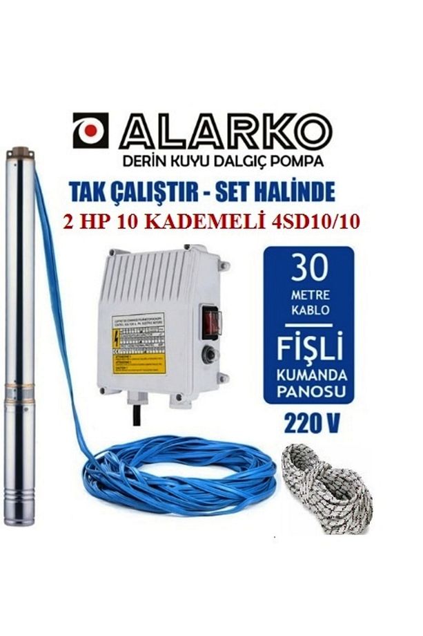 Alarko 2 Hp Derin Kuyu Dalgıç Pompa (30m Kablolu, Halat Ve Pano Dahil) Al4sd10/10 - 1