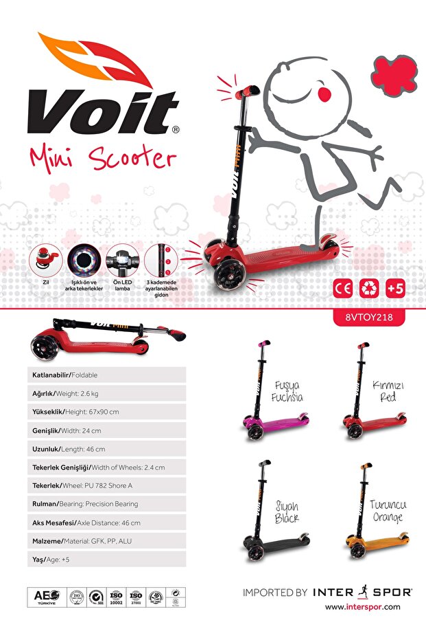 3 Teker Katlanabilir Işıklı Mini Scooter - Siyah - 2