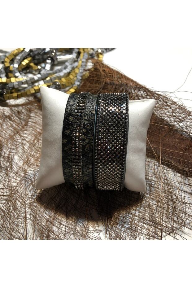 Siyah 2'li Deri Bileklik - 1