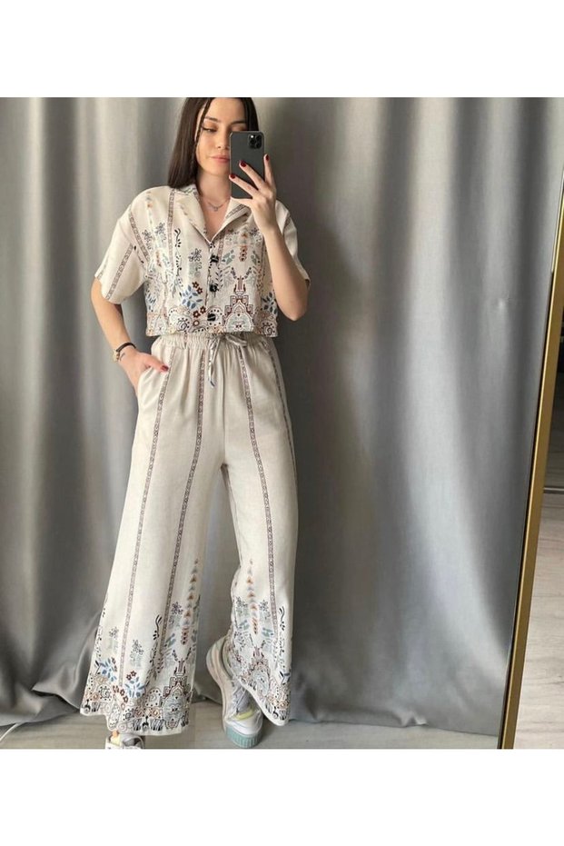 Ethnic Pattern Linen Suit
