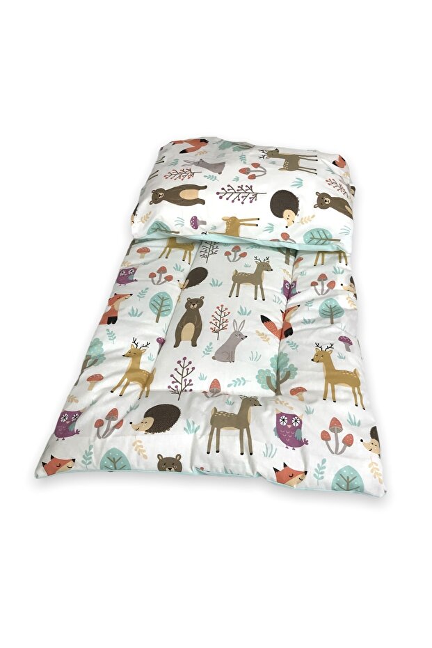 100% Cotton Park Crib Opening Cushion and Baby / Child Pillow Doğa Mint