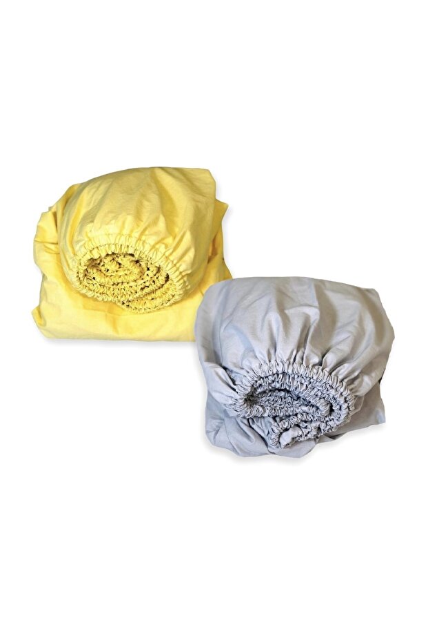 Cotton Baby Kids Fitted Sheet 80x120 Gray And Yellow (2 Pieces)