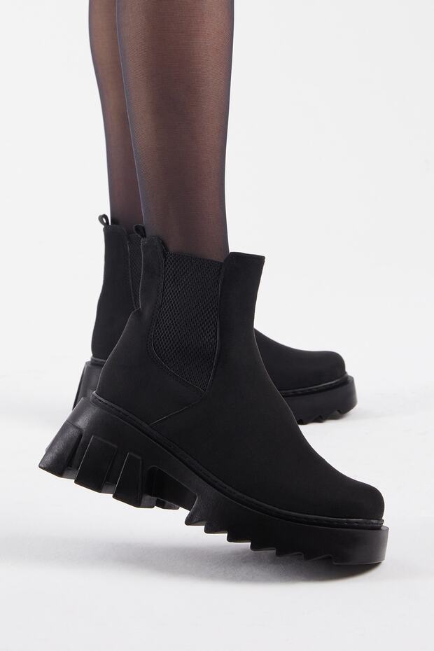 Női fekete velúr elasztikus kényelmes penészcsizma - 3