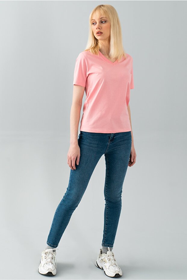 Kadın Pembe Basic T-shirt (SLİM FİT) - 3