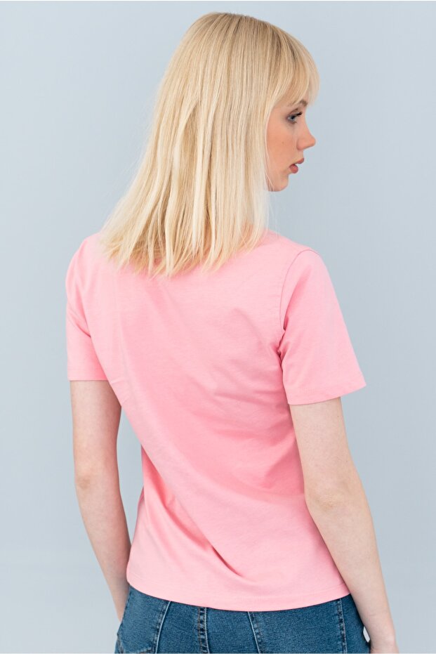 Kadın Pembe Basic T-shirt (SLİM FİT) - 4