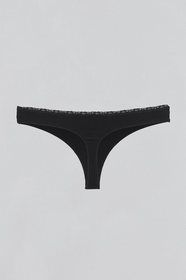 Siyah Dantel Detaylı Tanga - 2