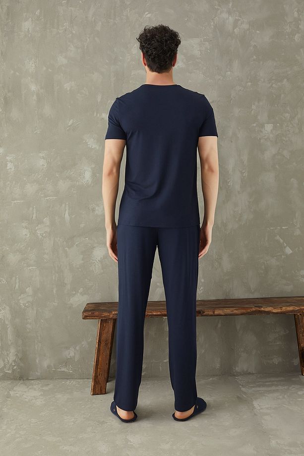 Erkek V Yaka Micro Modal Pijama Takım Lacivert 9085 - 2