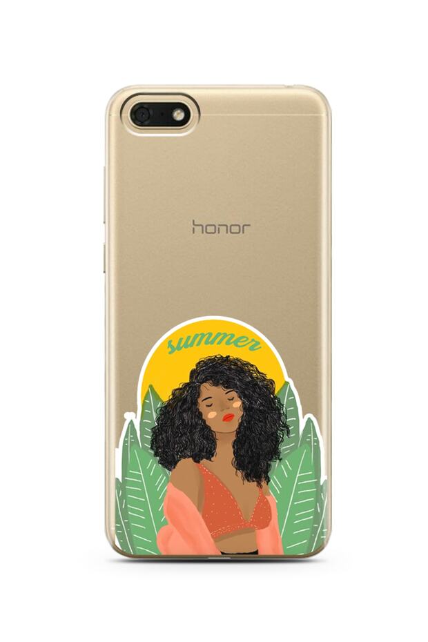 غطاء هاتف متوافق مع هاتف Honor 7s بتصميم صيفي بتصميم سوبر شفاف متوافق مع تصميم سيدة الصيف