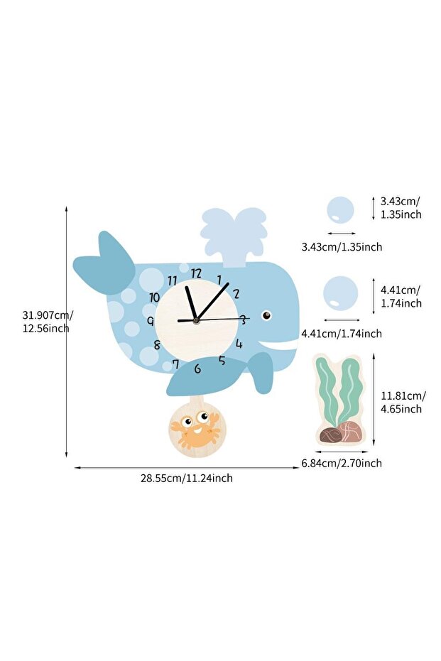 ساعة حائط لغرفة الأطفال بتصميم الحوت البندول المتأرجح - 5