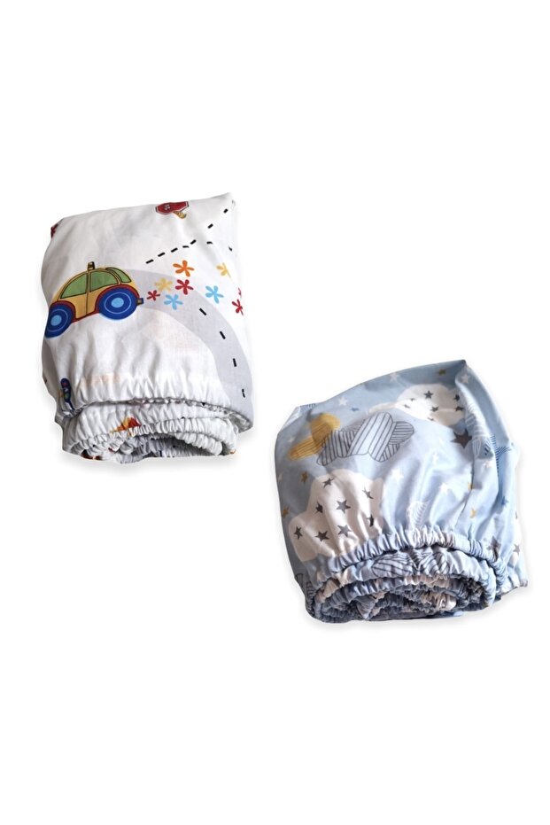 100% Cotton Children's Fitted Sheet 90x190 (2 Pieces) Blue Moon and Traffic