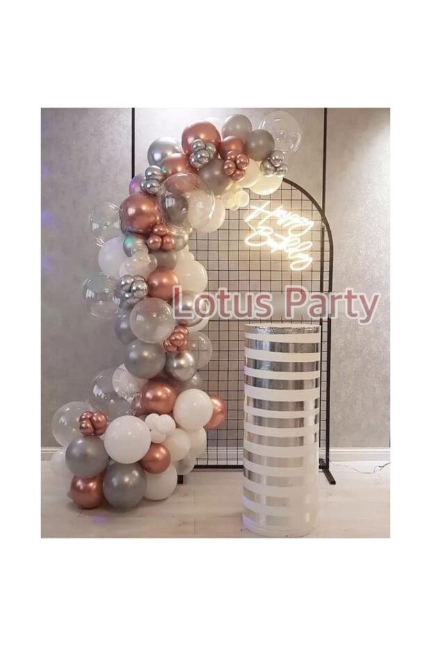 50 Pieces Balloon Chain Set ( White - Silver - Transparent Balloon - Chrome Rose Gold Balloon )