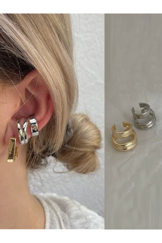 Third Earcuff Gold Kıkırdak Küpe