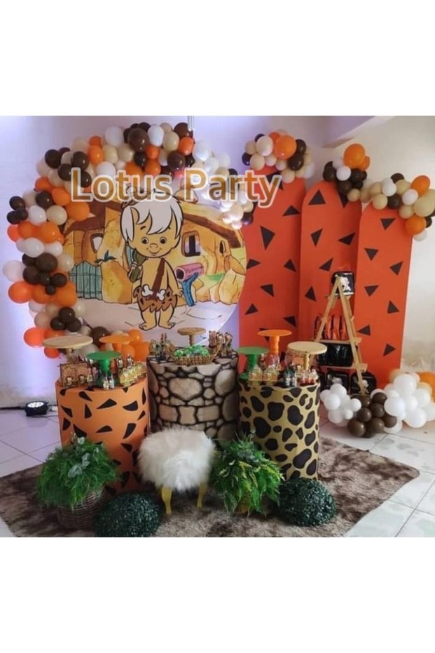 100 Pieces Stone Age Themed Balloon Chain Set ( Brown - Orange - Nude - White Color Balloon )