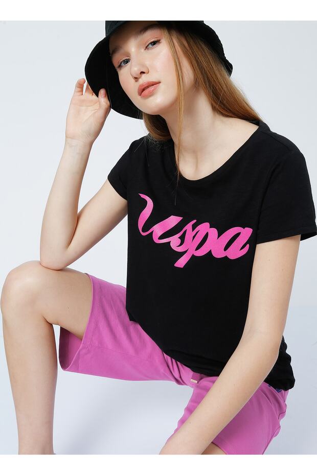 Bean-Iy22 Crew Neck Standard Mold Printed Black Women's T-Shirt