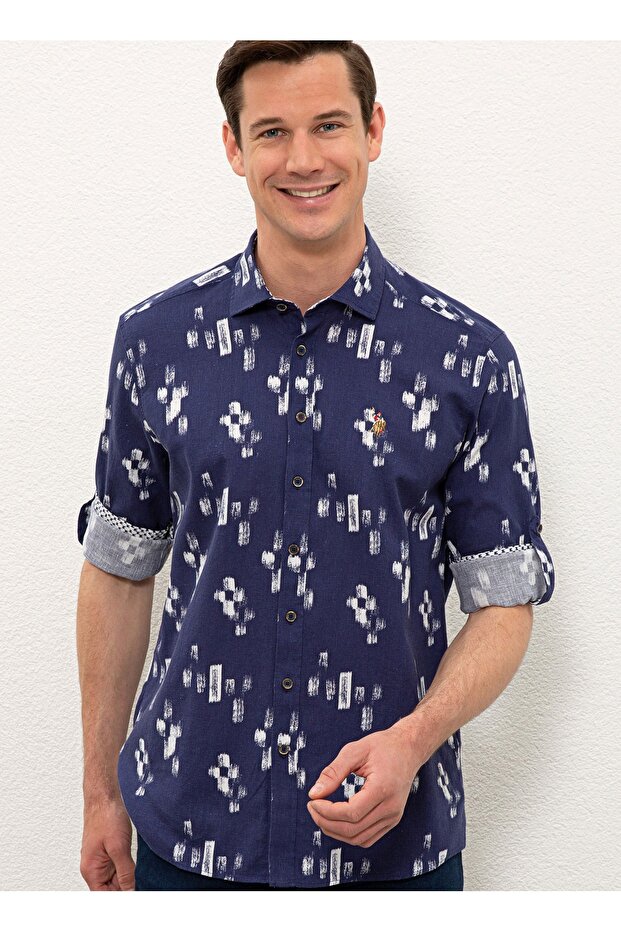 Navy Blue Men's Linen Blend Shirt Hydra