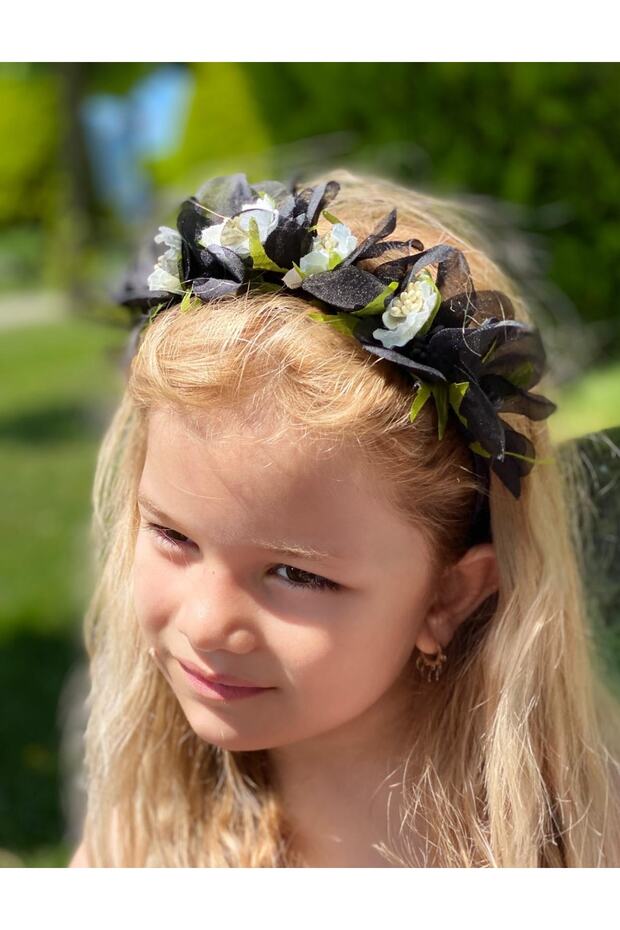 Large Artificial Silk Bud Tulle Floral Women's Children's Crown Satin Crown Engagement Henna Black