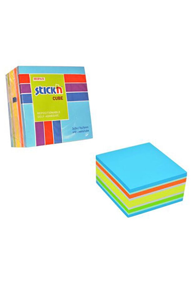 Hopax Stickn Adhesive Note Paper Cube 400 Yp 76x76 5 Np Mix-b Color 21538
