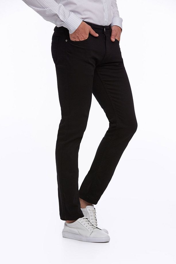 Siyah Regular Fit Düz Pamuklu 5 Cep Kot Pantolon - 4