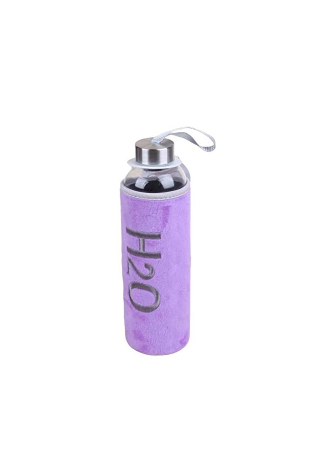 Borosilicate H20 Patterned Glass Flask with Plush Case Lilac 600 Ml - 1