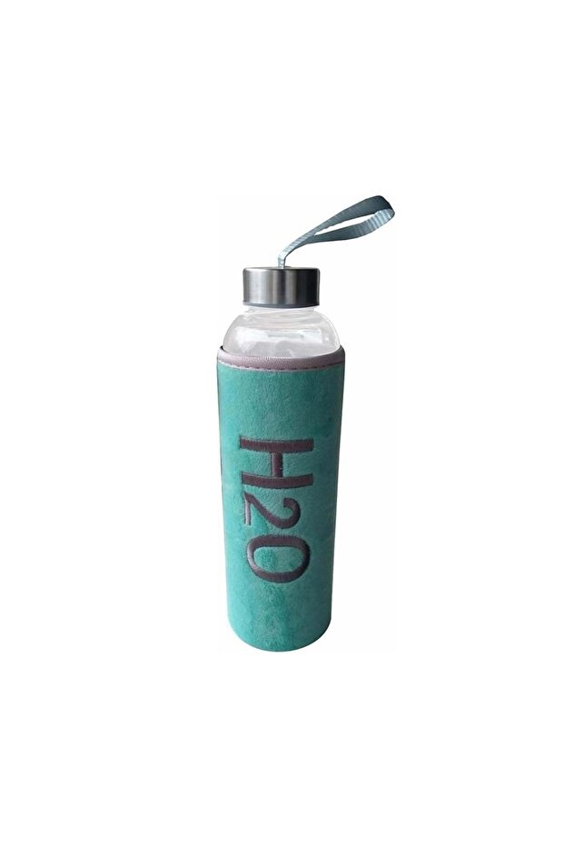Borosilicate H20 Patterned Glass Flask with Plush Case Mint Green 600 Ml - 1