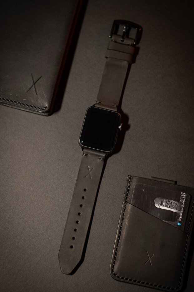 Minimal X Apple Watch Kordonu 38/40/41 Mm - Siyah Gerçek Deri & El Yapımı - 2