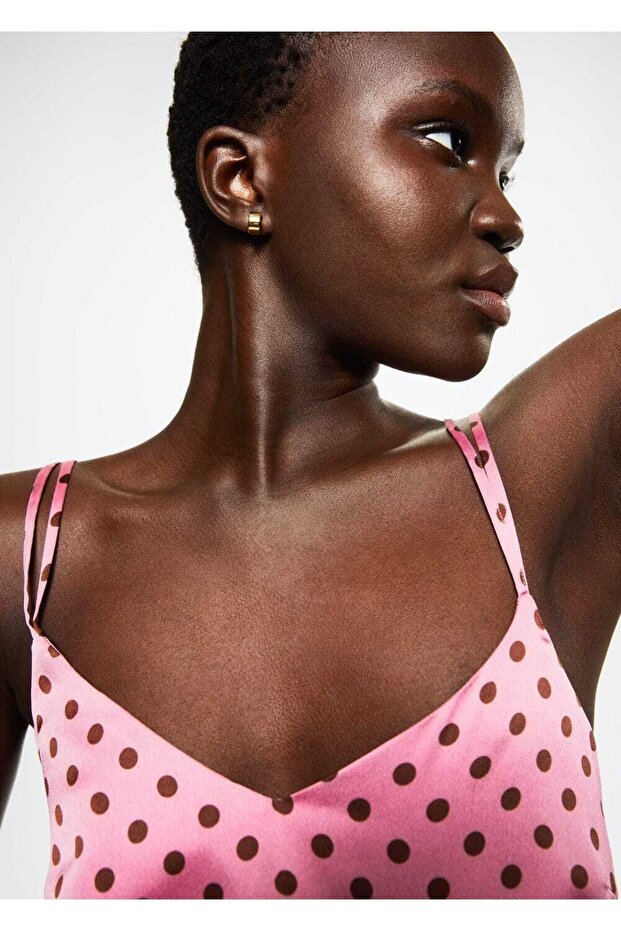 Puantiyeli Saten Elbise - 7