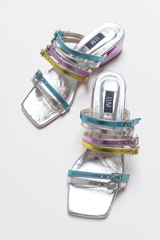 Jazz Silver Multi Women's Heeled Slippers