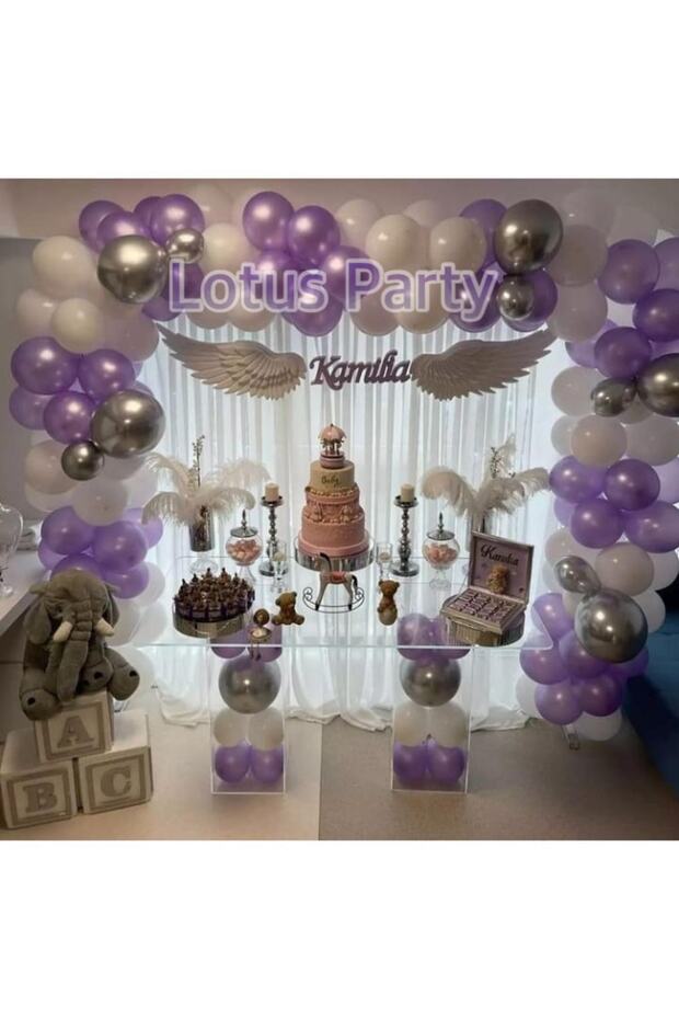 100 Pieces Balloon Chain Set ( Lilac - White - Chrome Silver Balloon )