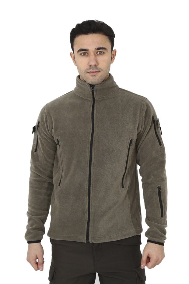 Men's Light Khaki Tactical Military Outdoor Hunter Fleece Cardigan