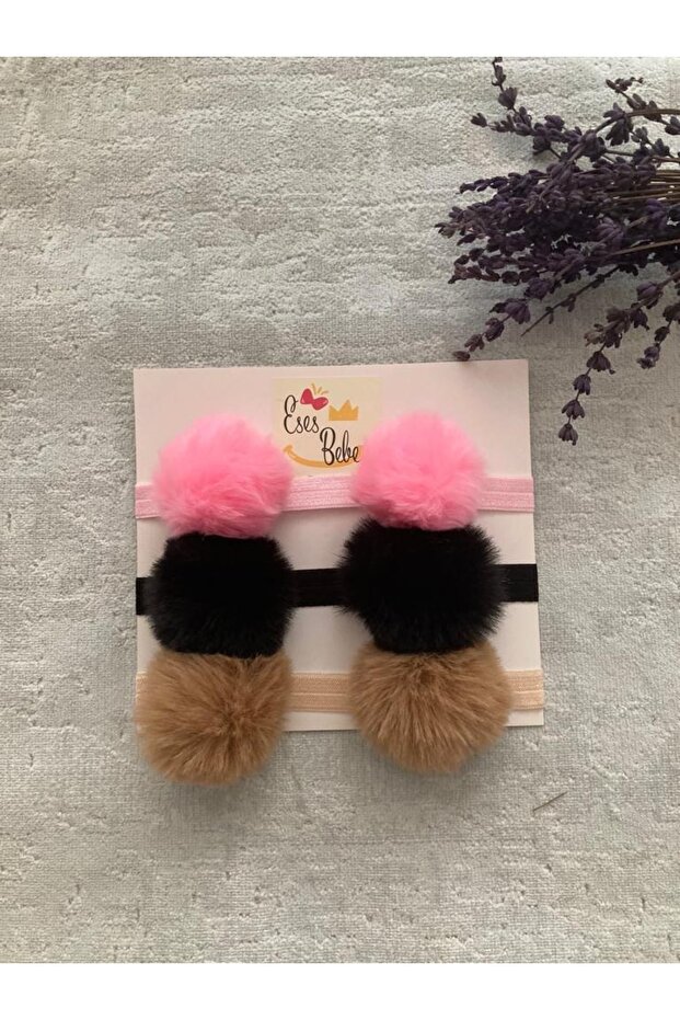 Baby Kids 3-Piece Plush Pompom Bandana Set