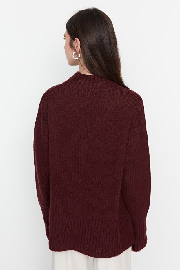 Bordo Geniş Kalıp Yumuşak Dokulu Basic Triko Kazak TWOAW23KZ00490 - 5