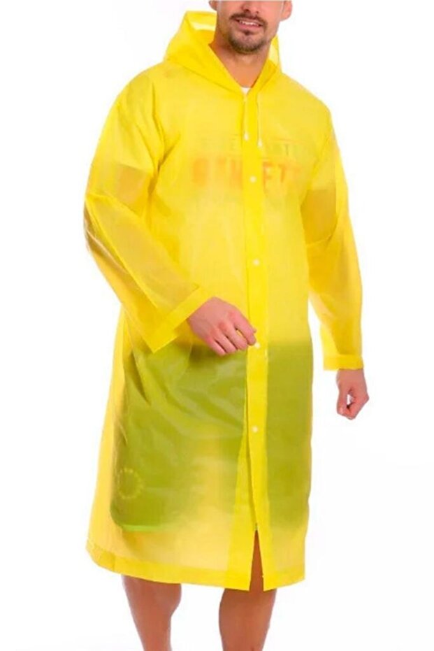 معطف واق من المطر بغطاء للرأس وأزرار كبس من مادة إيفا باللون الأصفر