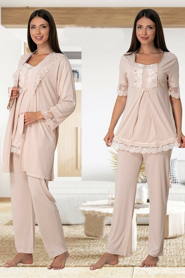 Effortt Women's Mink Brown Maternity Pajama Set with Robe
